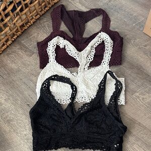 Aerie Lace Bralette Set - Black, White, and Dark Purple